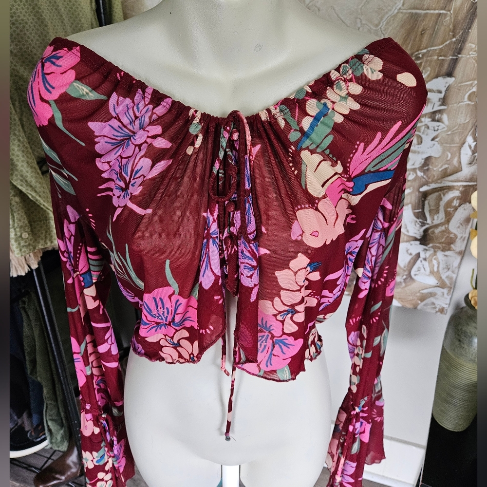 Free People sheer cropped blouse